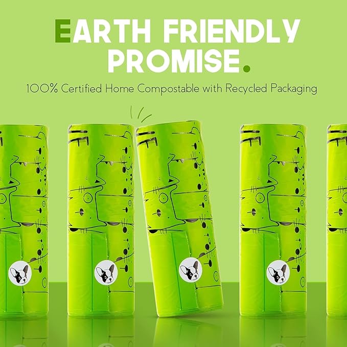 100% Certified Home Compostable Dog Poop Bags with Handles - 10% to Charity - ASTM D6400 & EN 13432 Compliant Large Poop Bags - 120 Bags - Large Pantry Roll of Plant Based Compostable Poop Bags