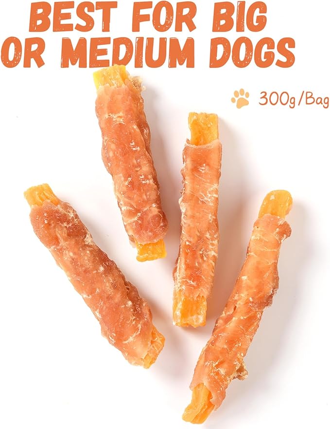 Chicken Jerky Wrapped Sweet Potato Dog Treats w/Taurine, Healthy Dog Snacks Low Fat High Protein, Chewy Training Rewards Treats for Small Medium Large Breeds,10.6 oz, 13-17 Counts