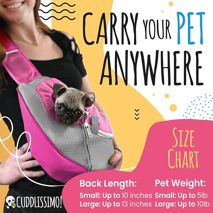Pet Sling Carrier - Soft Front-Chest Carrying Bag for Small Pets (Ideal for Dogs, Puppies & Cats 6–10 lbs) - Carefully Sized for Yorkshire Terrier, Maltese, Toy Poodle, Papillon -(Pink-L)