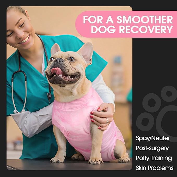 FUAMEY Recovery Suit for Dogs After Surgery,Soft Breathable Dog Bodysuit E-Collar & Cone Alternative Surgical Suit,Male Female Dog Neuter Spay Suits Anti Licking Wounds Onesie Pink Tie Dye XXL