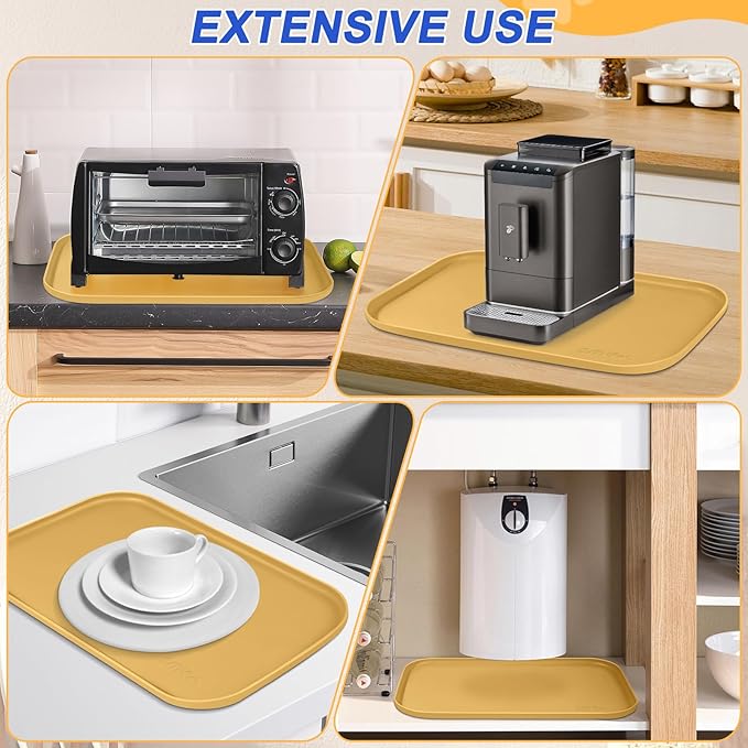 Silicone Pet Feeding Mat with Raised Edge for Food and Water, Dog Bowl Mats, Cat Bowls Placemat with High Lip for Floor Waterproof, Rubber Tray for Cats and Dogs 24 x 16 x0.8 Beige