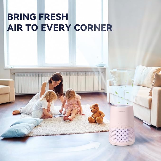 Air Purifiers for Bedroom, H13 HEPA Air Purifiers - Covers Up to 1074 ft² - 24dB Ultra-Quiet Sleep Mode, 360° Outlet Air Cleaner , Perfect for Home, Pets (Cream Pink)