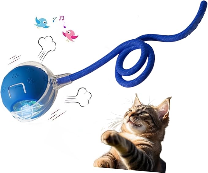 Interactive Cat Toy for Indoor Cats - 3rd Generation Agility Mobile Ball with Elastic Rope Tail, Motion Activated Automatic Toy for Bored Kittens and Adult Cats (Bule)