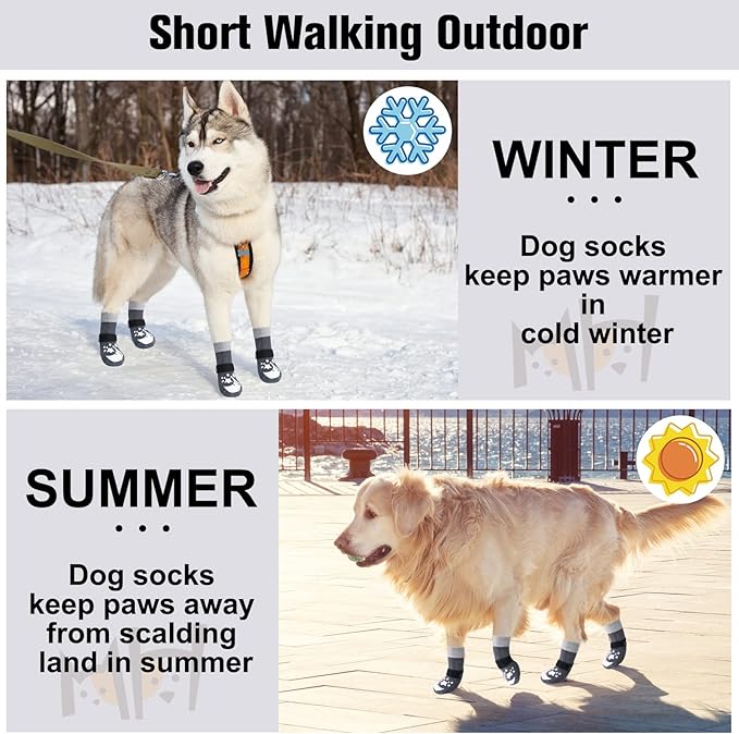 BEAUTYZOO Anti-Slip Dog Socks with Grips Traction Control for Small Medium Large Dogs, Non Skid Indoor Double Side Pet Paw Protector for Hardwood Floor Wear (Moon and Star, XL)