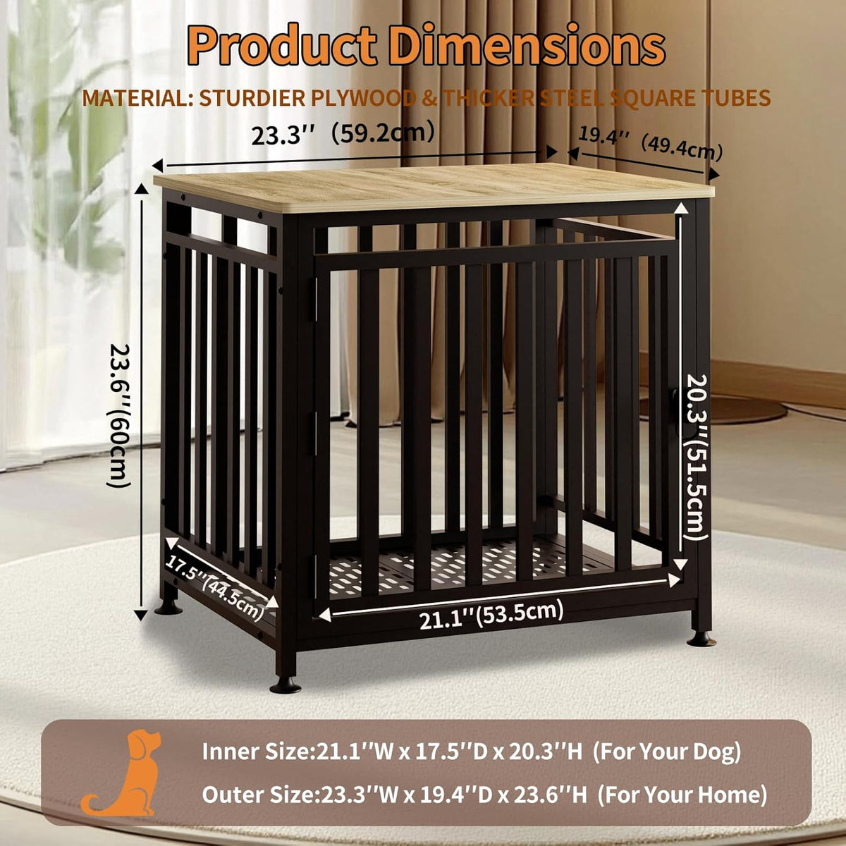 Heavy Duty Dog Crate Furniture, Dog Kennel Indoor, Anti-Chew Anti-Escape End Side Table Wooden Dog Crate for Small Dog（Fir Green）