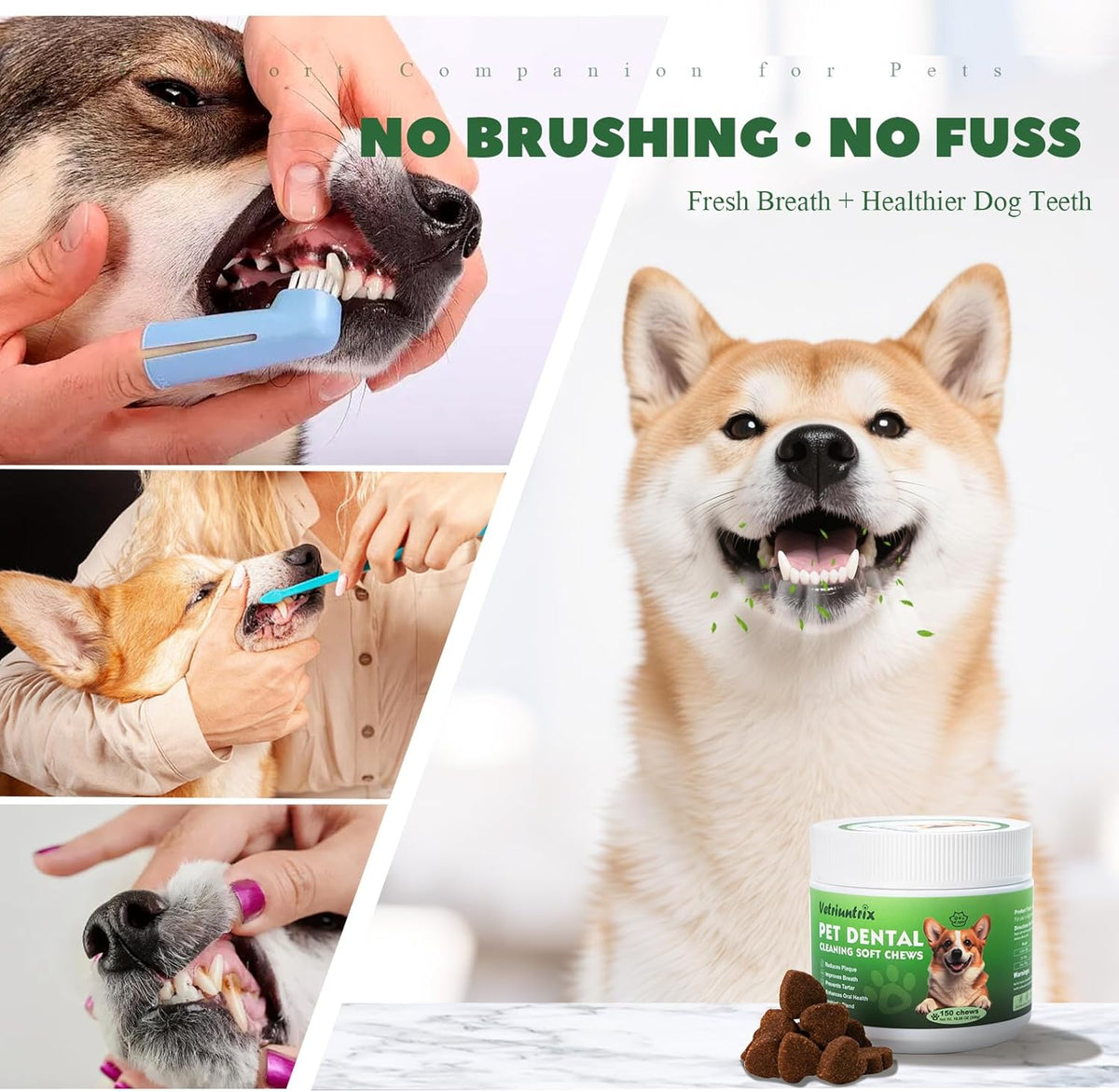Dog Dental Care Powder - Plaque & Tartar Control with Natural Enzymes, Teeth Cleaning Powder for Dogs with Probiotic, Bad Breath Treatment for Small Medium Large Dogs