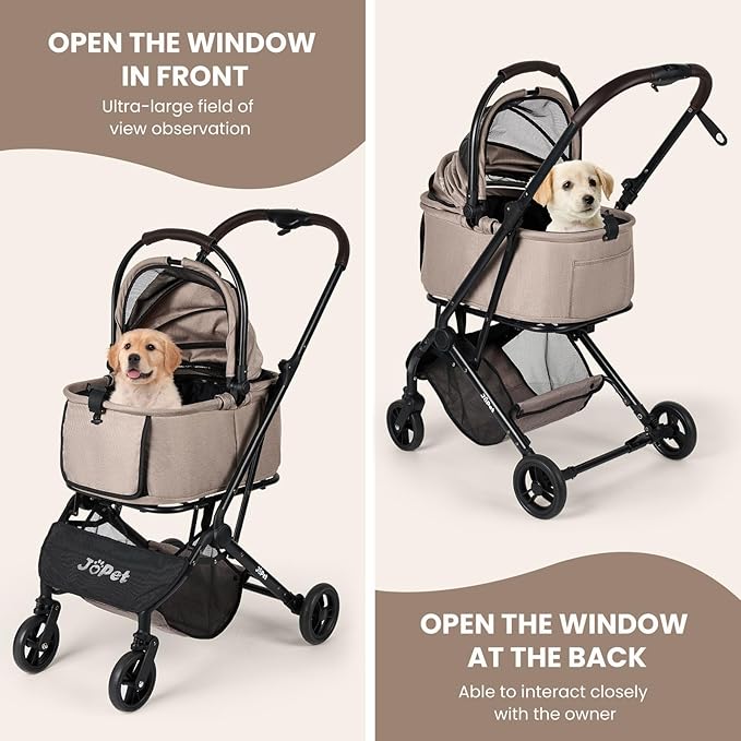 Pet Stroller for Small and medlium Dogs, Dog Cat Stroller, Foldable carts, Carrier, One-Hand Automatic Folding, Puppy, Detachble Carrier (Misty Green)