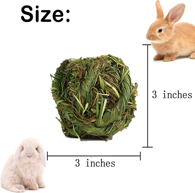 kathson Natural Rabbit Grass Ball,Timothy Grasses Chew Toys,Natural Weaving Molar Tooth Toy,Bunny Activity Play Balls for Chinchillas Hamster Guinea Pig and Small Animal (6 PCS)