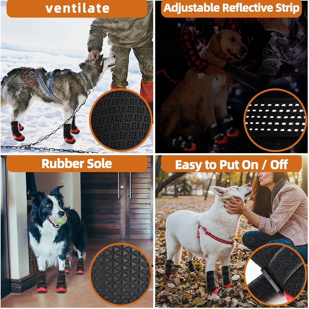Dog Shoes for Hot Pavement Anti-Slip Dog Boots Waterproof Dog Shoes for Small to Large Dogs with Reflective Straps Pet Dog Boots for Hiking.4Pcs Soft Breathable Paw Protectors for Dogs