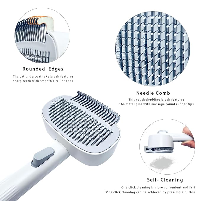 2-in-1 Dog & Cat Grooming Brush – Adjustable Deshedding Comb & One-Touch Clean | Skin-Safe Rake for Mats, Tangles, Shedding | Long/Short Hair Pets
