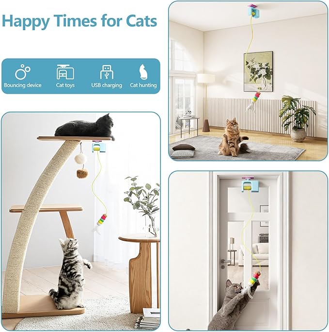 Interactive Cat Toys for Indoor Cats,Hanging Electric Automatic Retractable Kitty Toys Detachable with 2 Caterpillar for Bored Cats