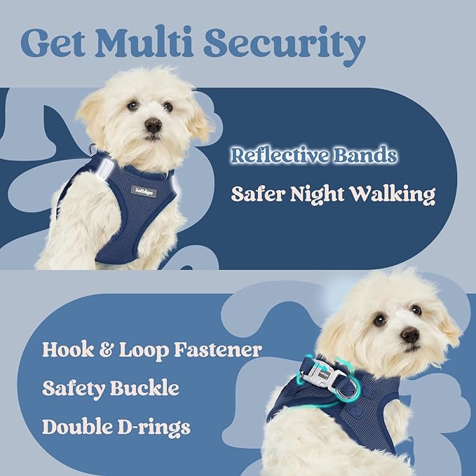rabbitgoo Small Dog Harness, Step-in Soft Mesh Puppy Vest with Safety Buckle, Breathable Reflective Pet Harness for Extra Small Dogs, Navy Blue XXS