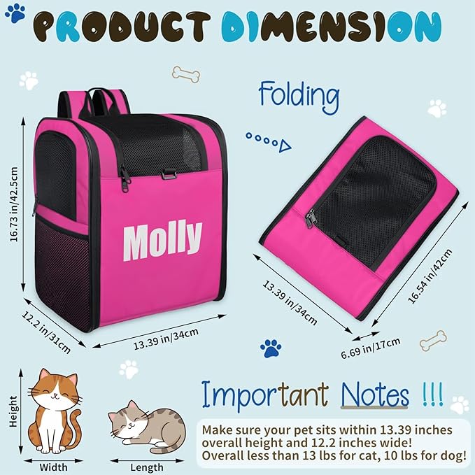Cat Backpack Carrier-Customizable, Breathable Pet Carrier Backpack for Outdoor Travel/Vet Visits/Daily Use, Adjustable & Secure Design for Small Dogs and Cats Style1