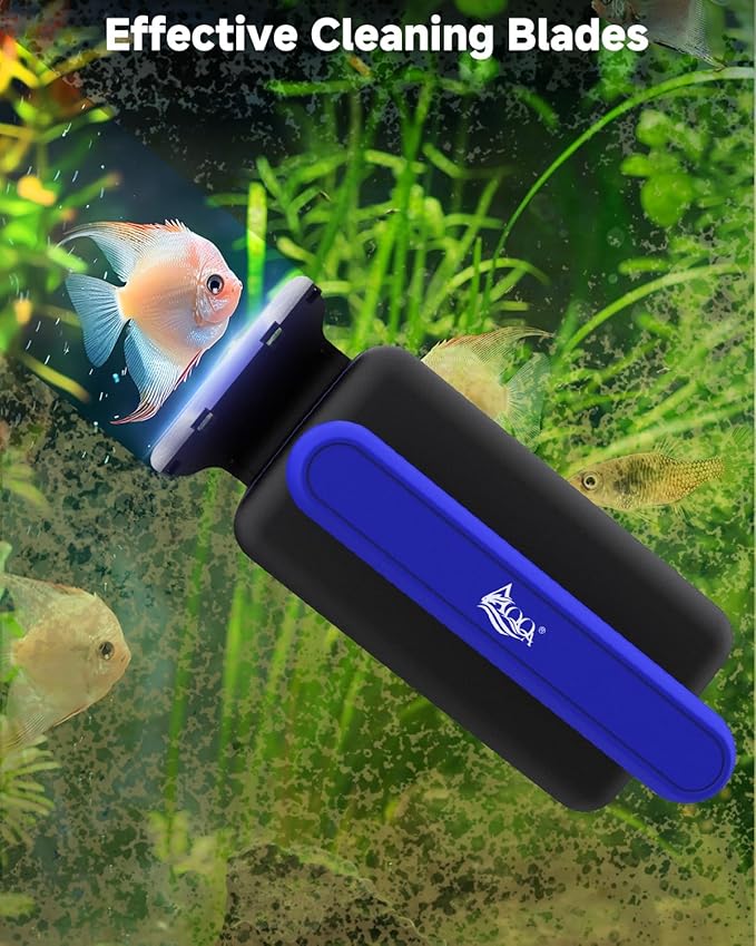 AQQA Magnetic Aquarium Fish Tank Glass Cleaner, Dual-Blades Algae Scraper Glass Cleaner Scrubber, Double Side Floating Aquarium Magnetic Brush for 0.4-1.0 Inch Thick Glass Aquariums Tank (XL)