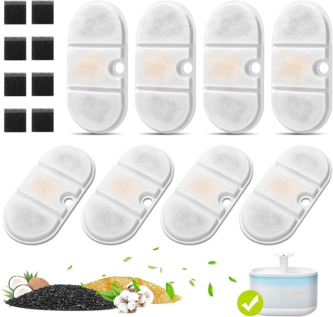 8 Pack Replacement Filters for Capsule Cat Water Fountain PLWF002, ZEKIRY Cat Water Filter Replacement, Triple Filtration Pet Water Fountain Filters