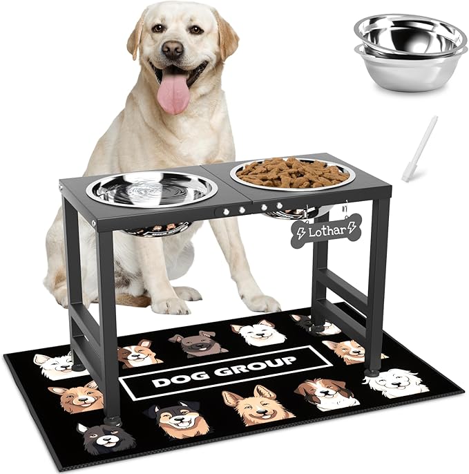 Elevated Dog Bowls,16inch Tall Pet Bowl Holder, Raised Bowl Stand with 2 Stainless Steel Bowls (68oz) and Spill-Proof Mat, Dog Feeder for Large Extra Large Breeds