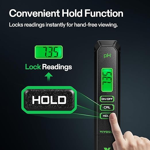 VIVOSUN Digital pH Meter, 0.01pH High Accuracy Pen Type pH Tester for Hydroponics, Household Drinking, Pool and Aquarium, Black, UL Certified