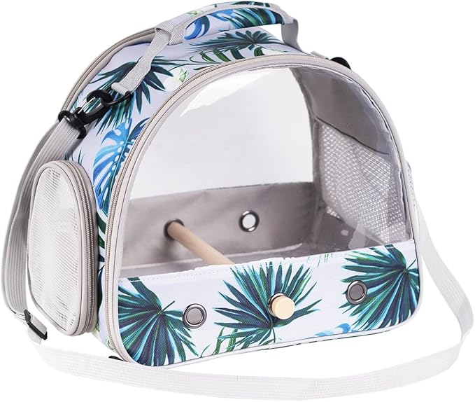 Portable Small Bird Travel Carrier Cage with Stand Perch, Bird Carrier to Carry Parakeet Budgies Parrot Cockatiel Conure Outdoor, Front Clear Window with Floral Printing