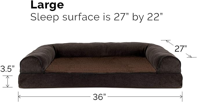 Furhaven Orthopedic Dog Bed for Large/Medium Dogs w/ Removable Bolsters & Washable Cover, For Dogs Up to 55 lbs - Sherpa & Chenille Sofa - Coffee, Large