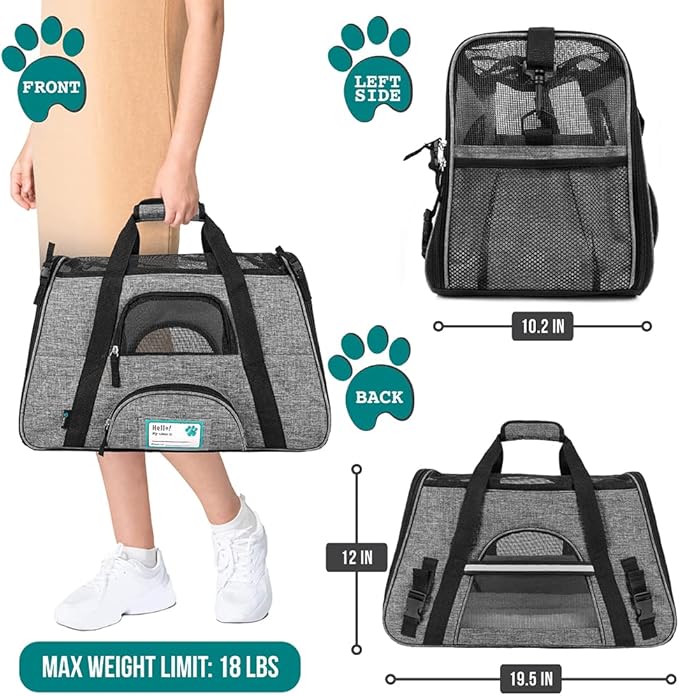 PetAmi Airline Approved Pet Carrier for Cat, Soft Sided Dog Carrier for Small Dog, Cat Travel Supplies Accessories Indoor Cat, Ventilated Pet Carrying Bag Medium Large Kitten Puppy, Large Heather Gray