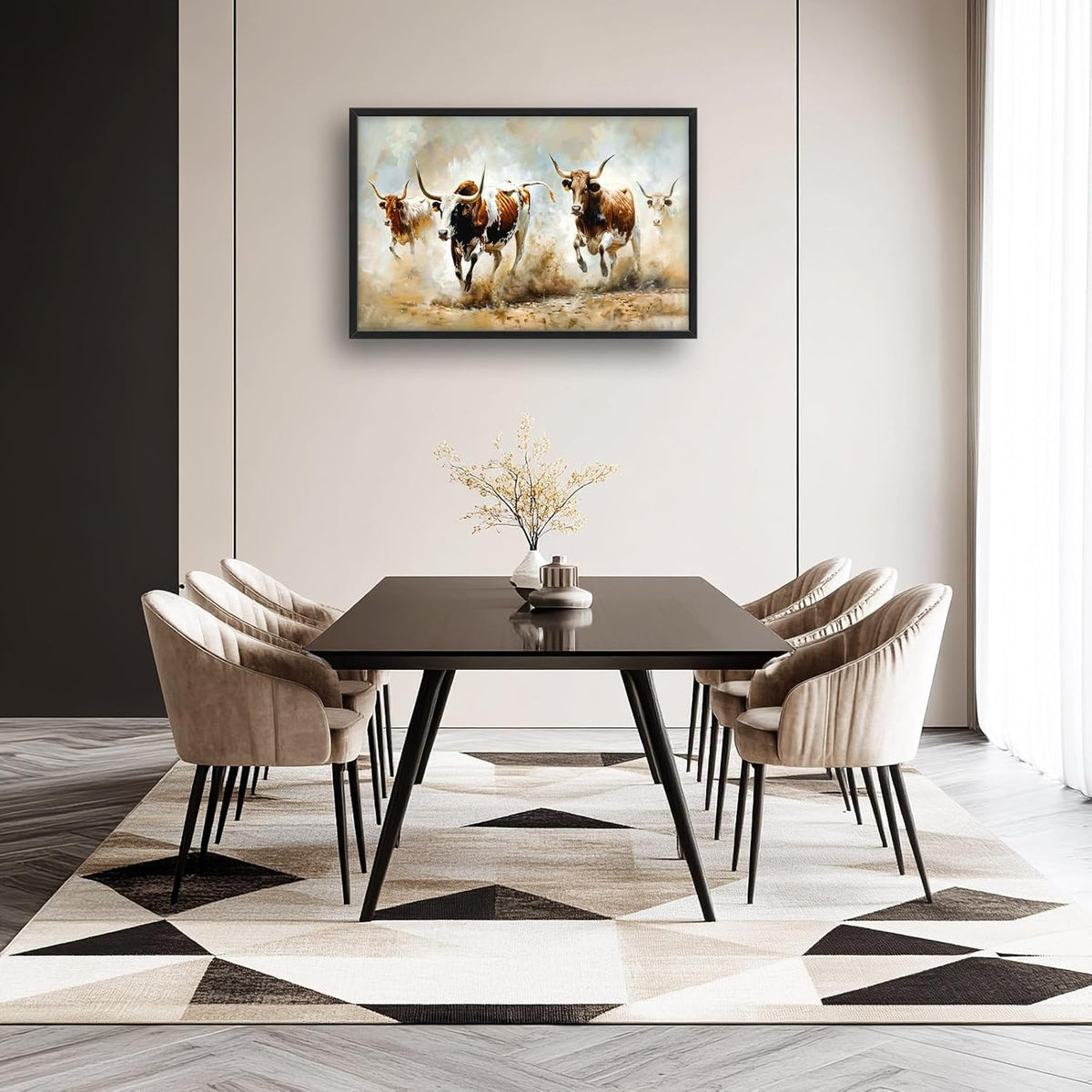 Highland Cow Large Wall Art Wild Animal Running Pictures Farmhouse Rustic Longhorn Wall Decor Canvas Print Painting Artwork for Bathroom Living Room Bedroom 36L" x 24W"