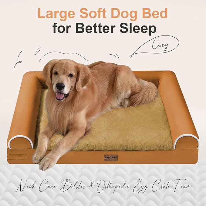 Large Dog Bed Orthopedic Washable: Beds Bolster XL Bed Big XLarge Dogs Egg Crate Foam Couch Sofa Waterproof with Removable Cover - Orange