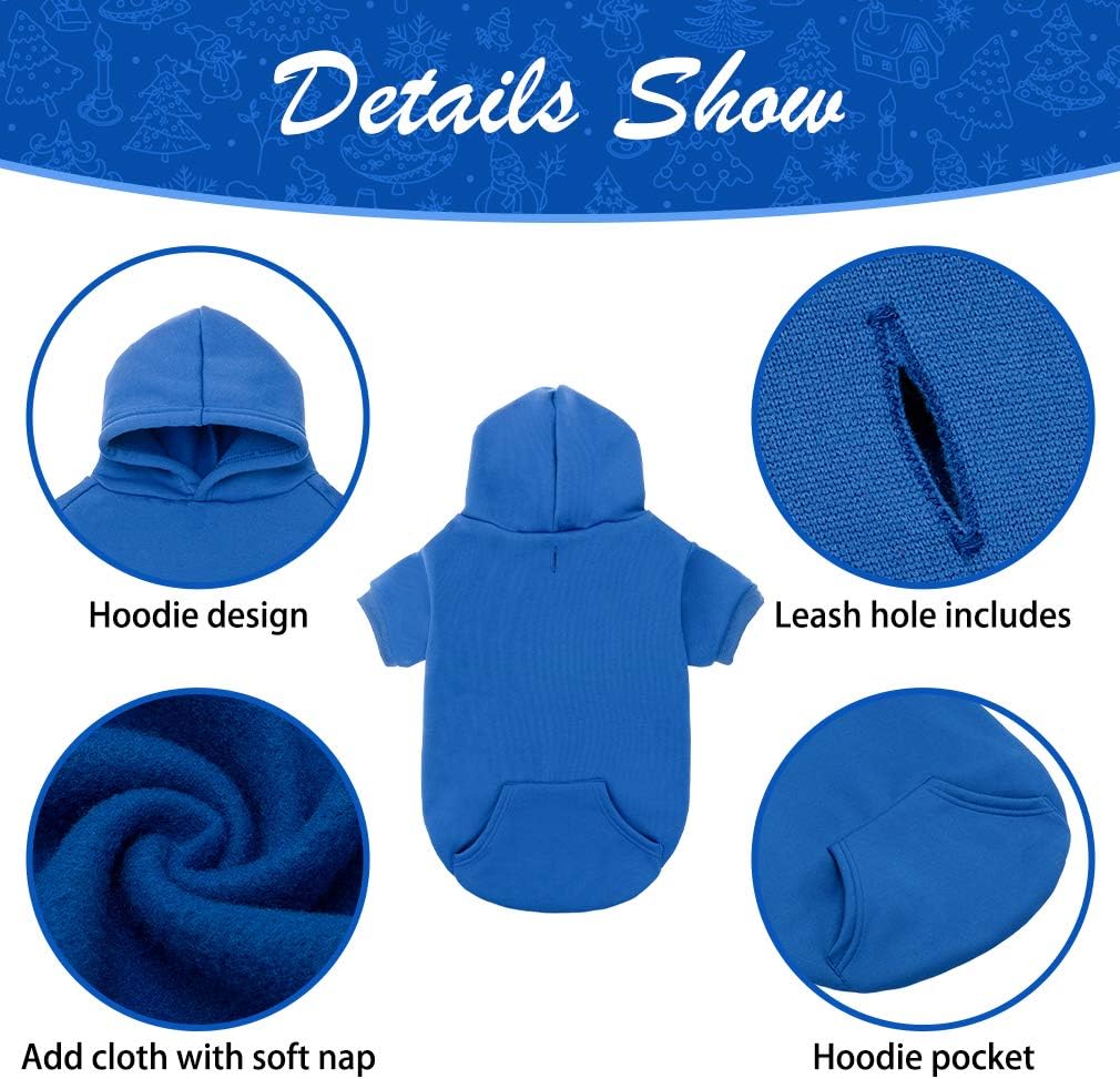KOOLTAIL Basic Dog Hoodie - Soft and Warm Dog Hoodie Sweater with Leash Hole and Pocket, Dog Winter Coat, Cold Weather Clothes Sweatshirt for Small Medium Large Dogs Puppy Cat Boys Girls Blue L