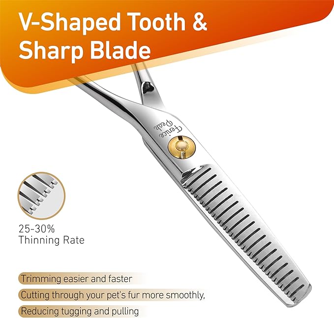 Fenice Peak 5'' Small Thinning Scissors Lightweight Dog and Cat Grooming Scissors with Safety Round Tip JP440C Stainless Steel Sharp Blades for Body Facial Nose Ear and Paw Hair Easy Use