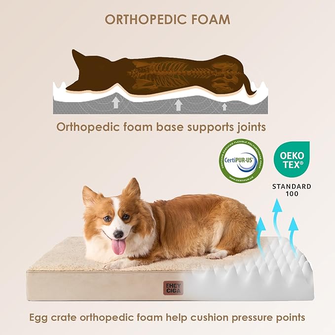 EHEYCIGA Orthopedic XXL Dog Beds for Jumbo Dogs with Removable Washable Cover,Khaki, 50x36