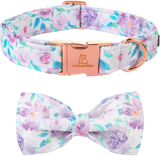 Lionheart glory Purple Dog Collar, Adjustable Dog Collar with Bowtie, Pet Gift Collar for Dog Soft Bowtie Dog Collars for X-Large Dogs