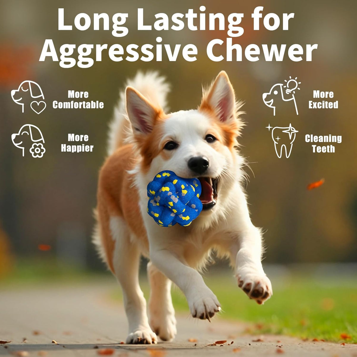 Upgrade Dog Balls Interactive Toys for Aggressive Chewers, Indestructible Tennis Durable Bouncy for Fetch Game, Lightweight Floating, Blue