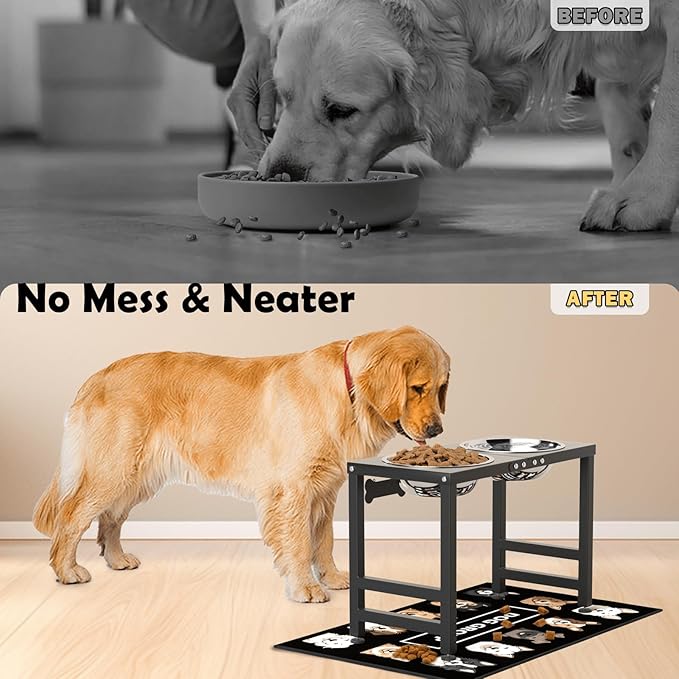 Elevated Dog Bowls,16inch Tall Pet Bowl Holder, Raised Bowl Stand with 2 Stainless Steel Bowls (68oz) and Spill-Proof Mat, Dog Feeder for Large Extra Large Breeds