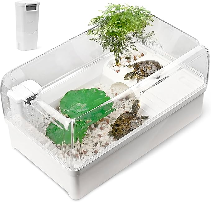 AZV Turtle Tank Habitat Kit,Aquatic Tortoise Enclosure Starter Aquarium with Multi-Function Area and Water Filter, Baby Adult Turtles Tub Complete House,Terrarium for Red Eared Slider Reptile Crab