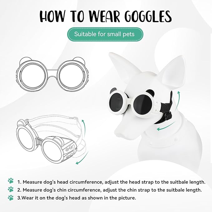 Lesypet Dog Sunglasses Small Breed, Dog Goggles for Small Dogs Eye Protection Windproof Doggie Glasses for Outdoor Driving Hiking UV Protection, White