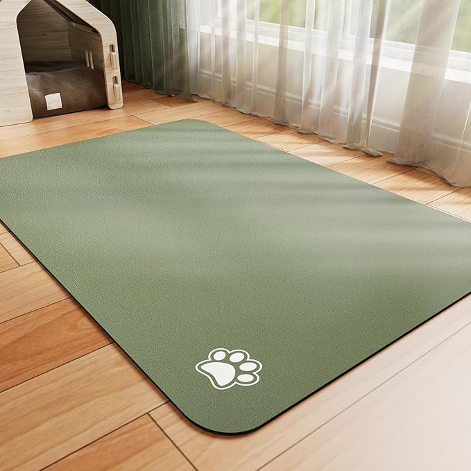 Dog Food Mat - Absorbent Cat Mat for Food and Water, No Stains Pet Feeding Bowl Mat, Easy to Clean Pet Placemats, Quick Dry Dog Water Dispenser Mat for Messy Drinkers | Paw Green 18"x 28"