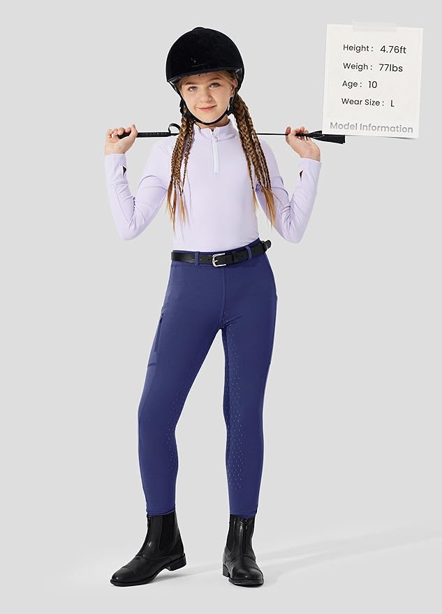 Willit Girls Fleece Horse Riding Pants Equestrian Breeches Kids Winter Riding Tights Thermal Schooling Tights