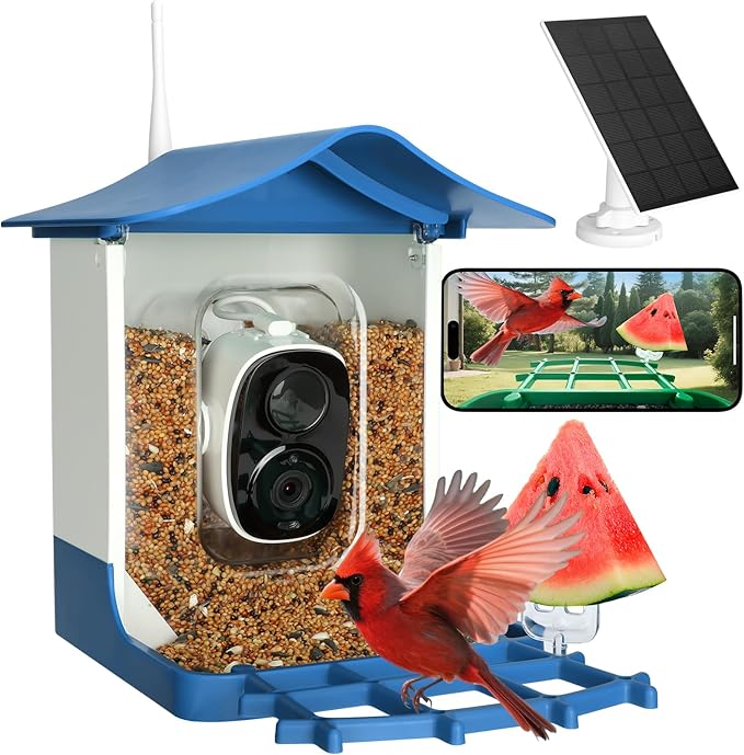 Smart Bird Feeder with Camera,AI Identify Birds Species,Auto Record 2K Birds Video in Backyard Garden,Live View,Instant Notifications，Solar Powered Charging,Ideal Gift for Family and Bird Lovers