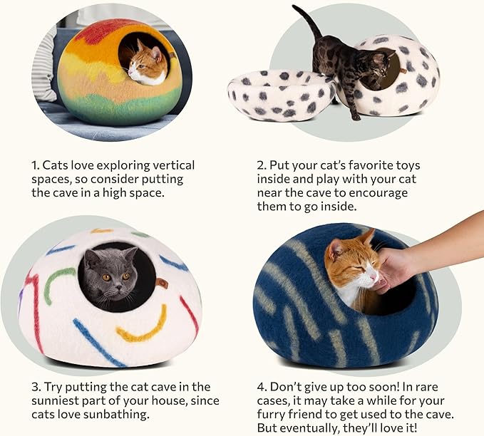 MEOWFIA Cat Cave – Premium Felt Cat Bed for Indoor Cats, Handmade 100% Merino Wool (Medium, Tucson Sunset)