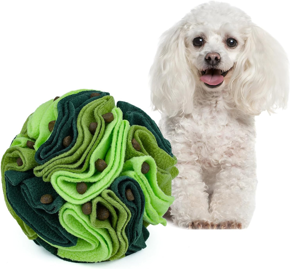 Pet Snuffle Ball, Puzzle Sniffing Interactive Dog Ball for Blind Dogs Training Stress Relief Dog Enrichment Toys Treat Machine Washable (15cm, Gradient Green)