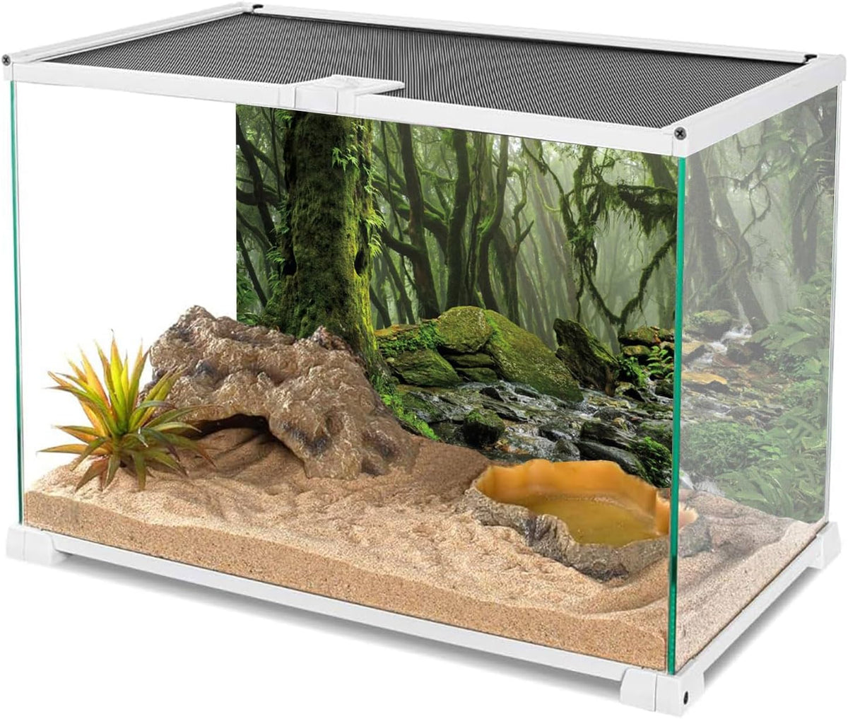 AWERT Foggy Forest Terrarium Background - Stream Green Huge Tree Reptile Habitat - Tropical Rainforest Aquarium - 30x18 inches - Durable Polyester