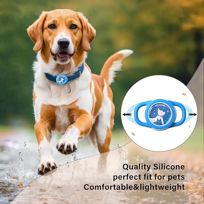 Waterproof Airtag Dog Collar Holder, Silicone & ABS Airtag Holder for Dog & Cat Collars, Ultra-Durable, Lightweight and Protective Airtag Case (Blue-1, Small)