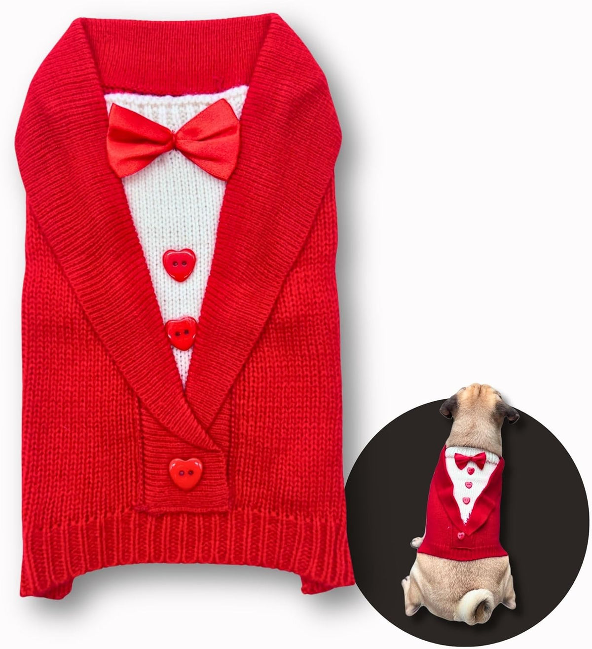 Cute Sweater for Dogs and Cats Soft Flannel Pet Outfit Warm and Cozy Animal Hoodie Small to Large Pet Clothes for Halloween Parties and Everyday Wear (Small, Red Bowtie)