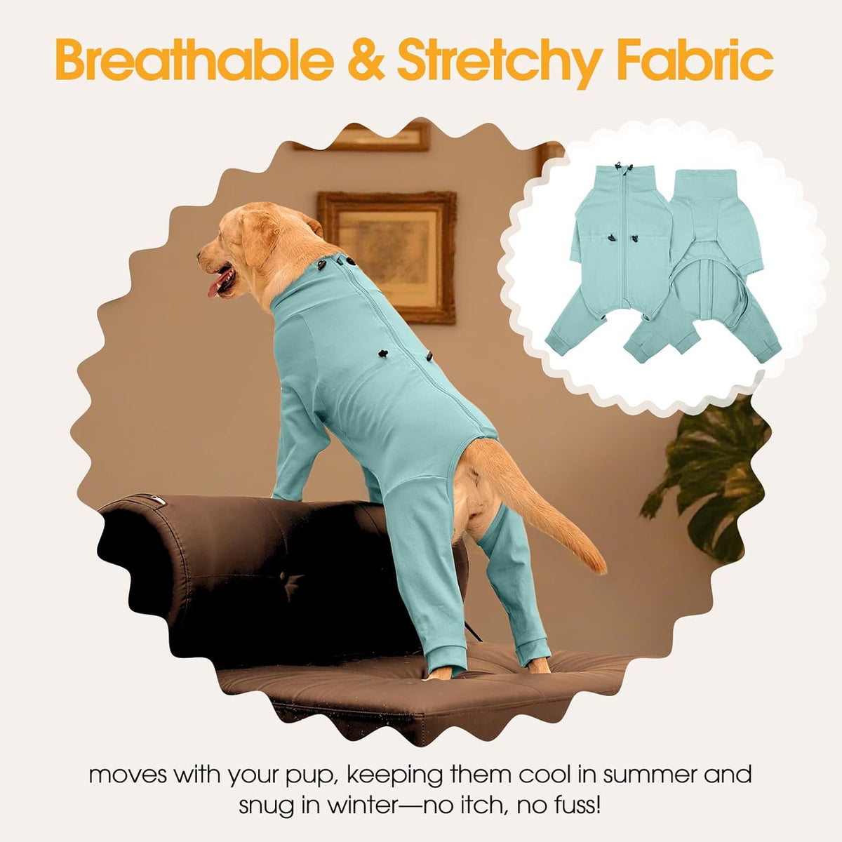 Dog Pjs for Large Breed with Zipper Back, Adjustable Long Sleeve Dog Recovery Suit for Dogs After Surgery, Soft Pet Shedding Suit E-Collar Alternative, Labrador, Golden Retriever, Green 2XL