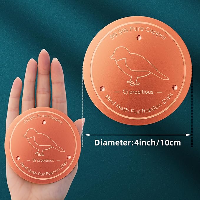 Bird Bath Copper Disk – 99.99% Pure Copper Water Cleaner, 1 mm Thick with Stable Triple-Point Support, Safe Natural Solution for Outdoor Birdbaths Bowls, All-Season Use,Bird,1pcs