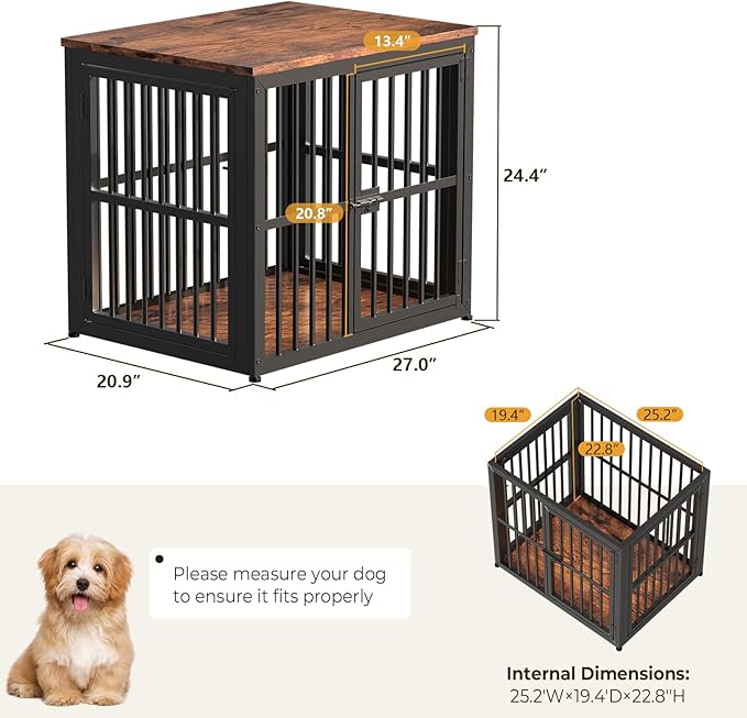 Lyromix 27'' Dog Crate Furniture with 3 Doors,Wooden Crate End Table Heavy Duty Indoor Puppy Cage for Small Dogs, Multiple Units Can be Combined, Rustic Brown