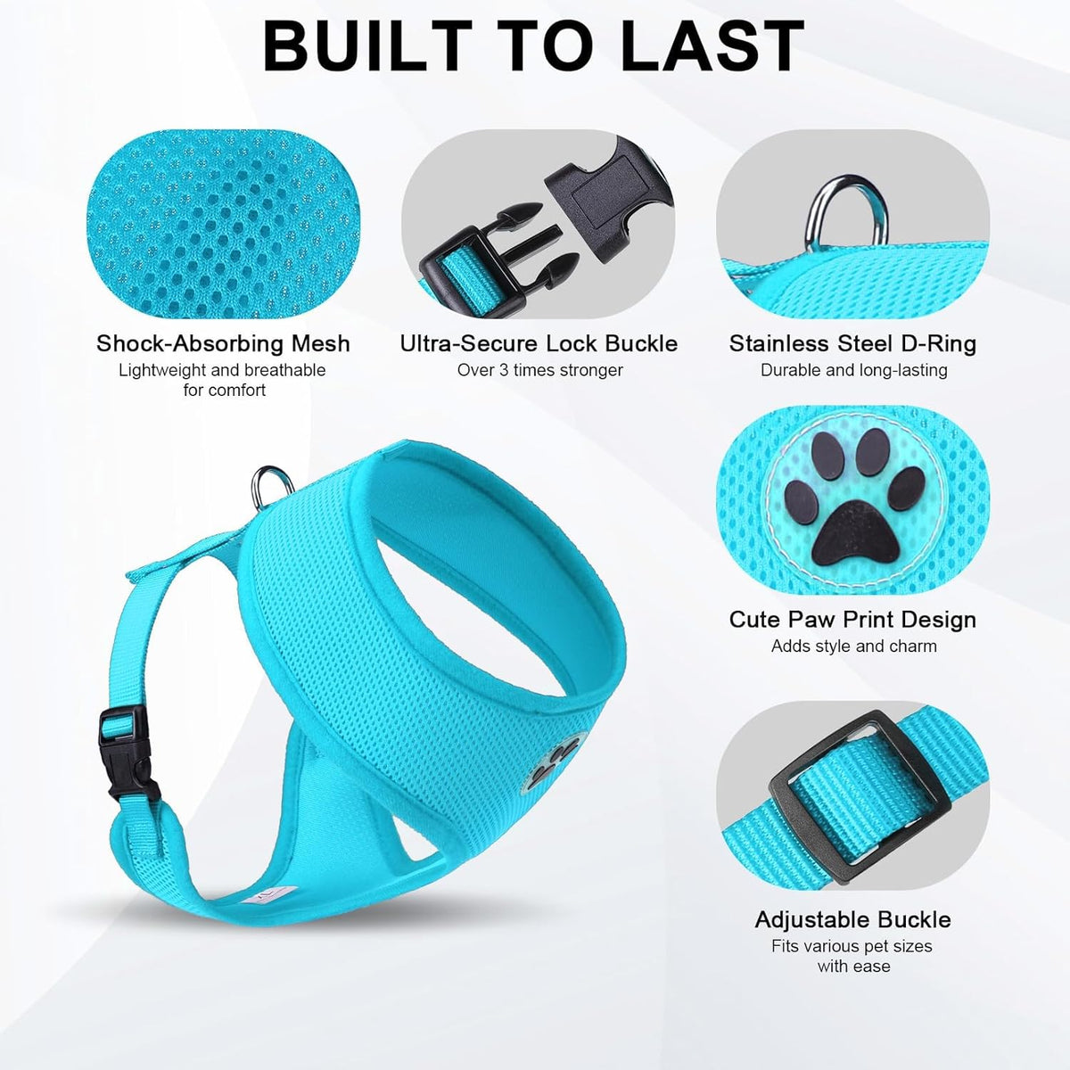 BINGPET No Pull Dog Harness,Soft Mesh Breathable All Weather Vest Harness,Safety Protection Design Durable Adjustable Step-in Easy Walk Dog Harness for Small Medium Large Dogs(RoyalBlue,XS)