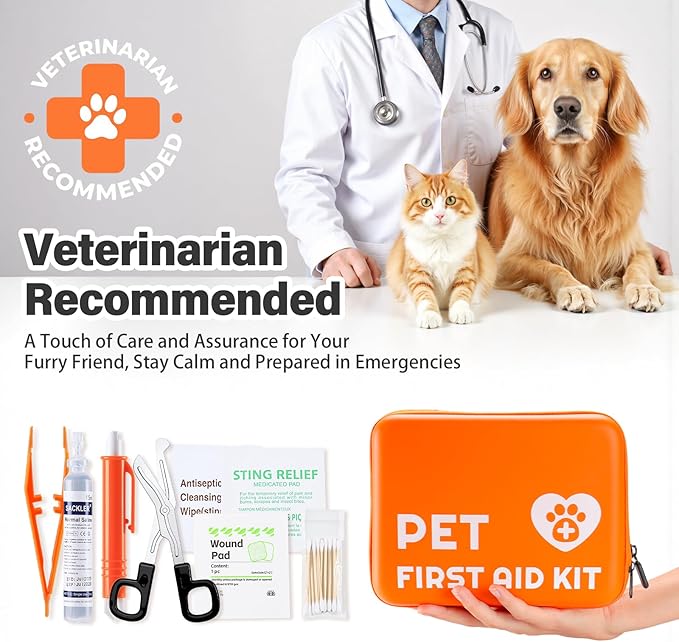 Portable Dog First Aid Kit with Hook - Water Resistant Pouch for Hiking, Camping, Daily Family Use, Travel, Pet Safety, Thoughtful Gift for Pet Owners (81pcs Upgrade Professional Version)