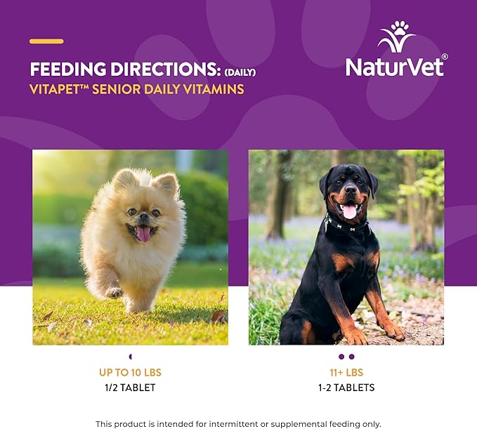 NaturVet –VitaPet Senior Daily Vitamins for Senior Dogs – Plus Glucosamine – Full Spectrum of Vitamins & Minerals – Enhanced with Glucosamine for Added Joint Support – 365 Time Release Tablets