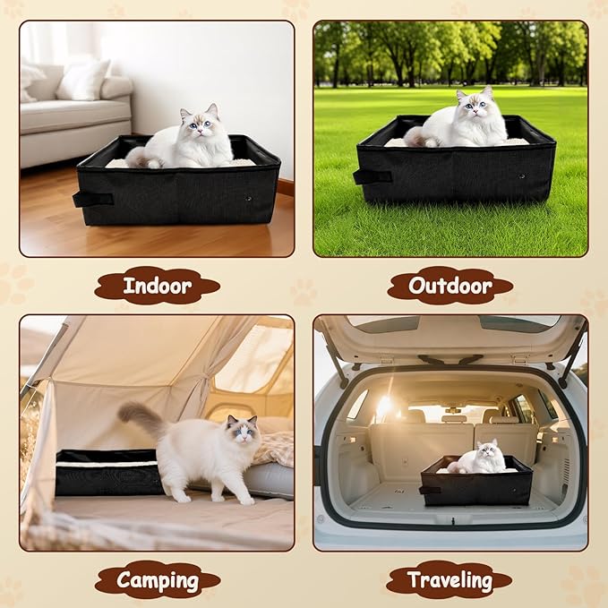 Portable Litter Box for Cats, Folding Cat Travel Litter Box Waterproof, 15.75 * 11.82 * 3.94 Inches, Traveling & Camping Cat Supplies