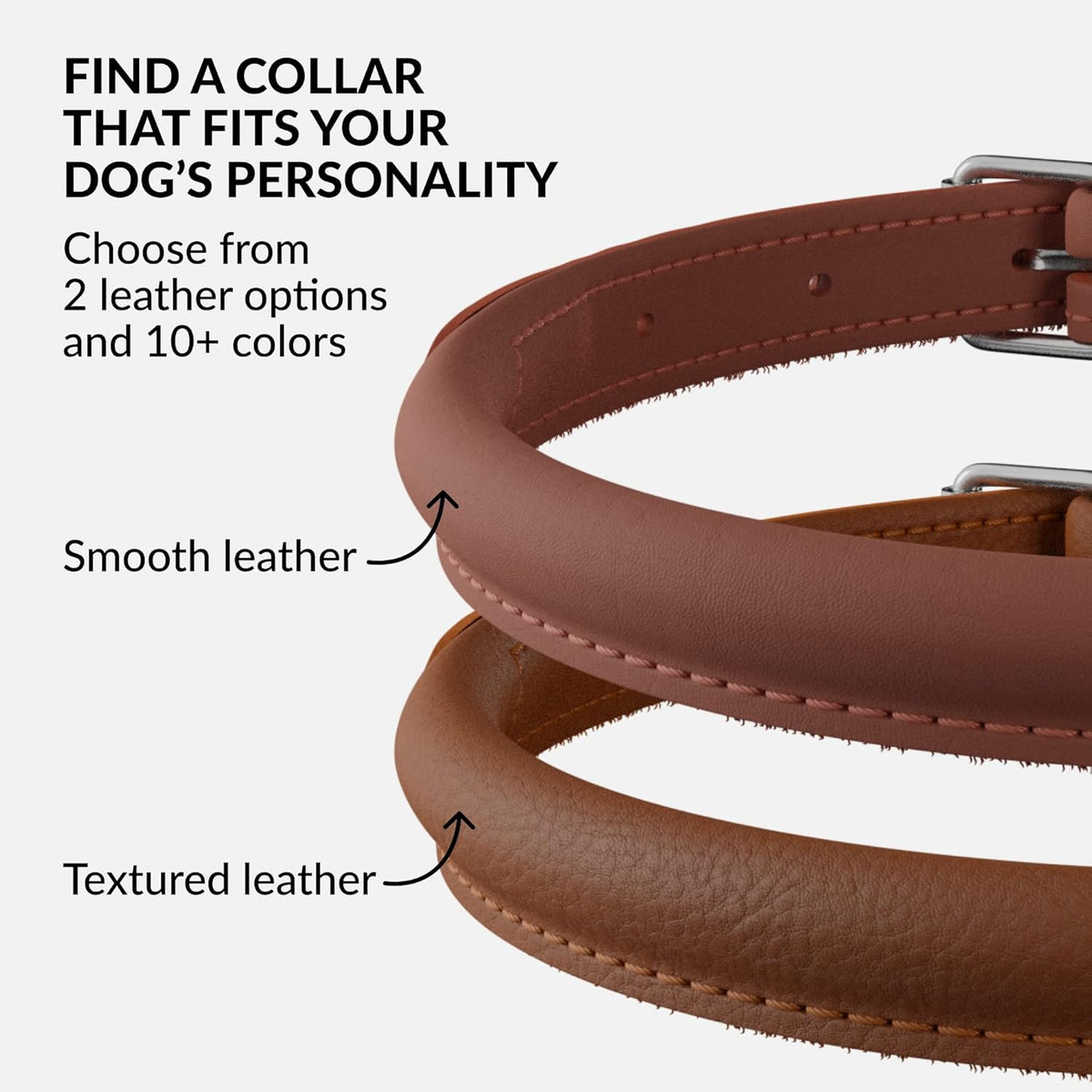 CollarDirect Rolled Leather Dog Collar, Soft Padded Round Puppy Collar, Handmade Genuine Leather Collar Dog Small Large Cat Collars 13 Colors (6-7 Inch, Cinnamon Smooth)